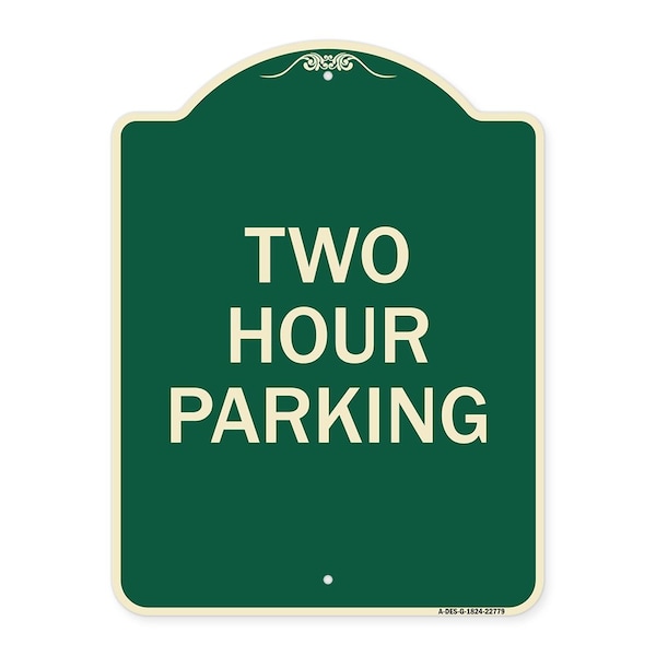 Signmission Designer Series Two Hour Parking, Green & Tan Heavy-Gauge Aluminum Sign, 24" x 18", G-1824-22779 A-DES-G-1824-22779 - main